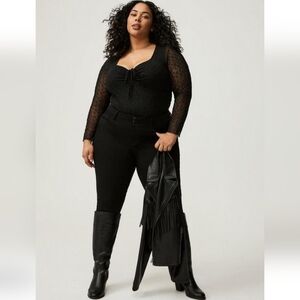 Torrid Black Mesh Tie Front Long Sleeve V-neck Top 1x